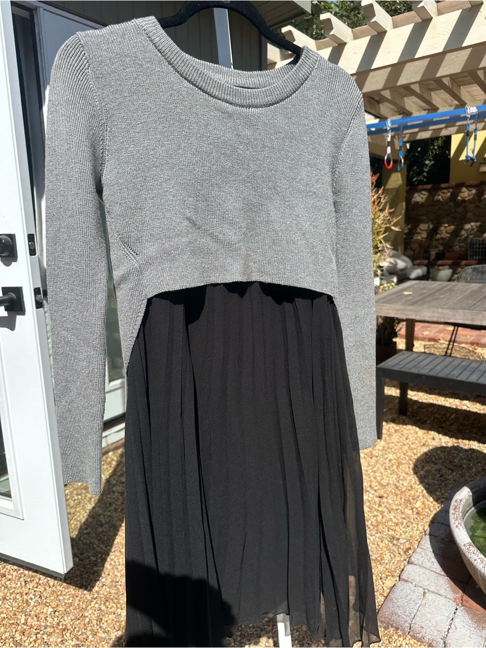 Gracia Gray Cropped Knit Sweater with Black Chiffon Skirt